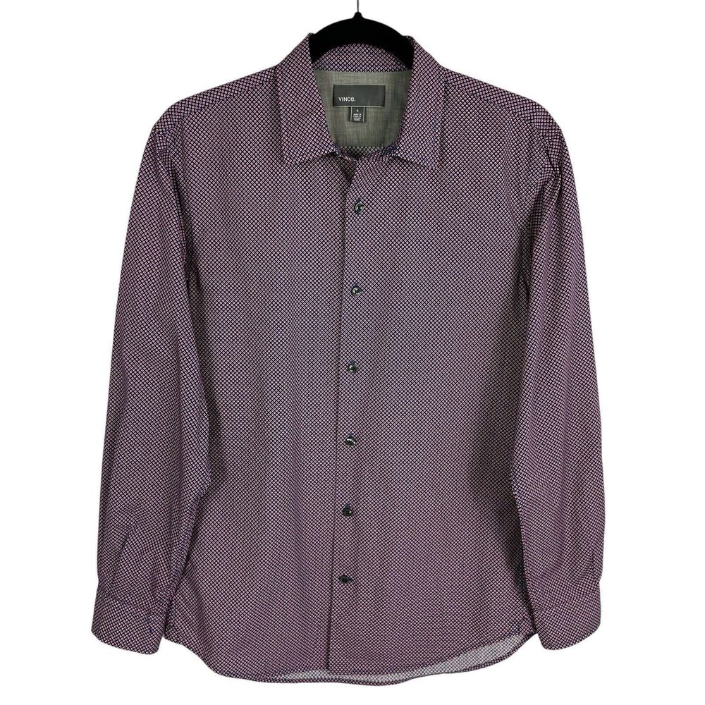 Vince Red White Blue Diamond Print Cotton Long Sleeve Button Shirt Men’s Small